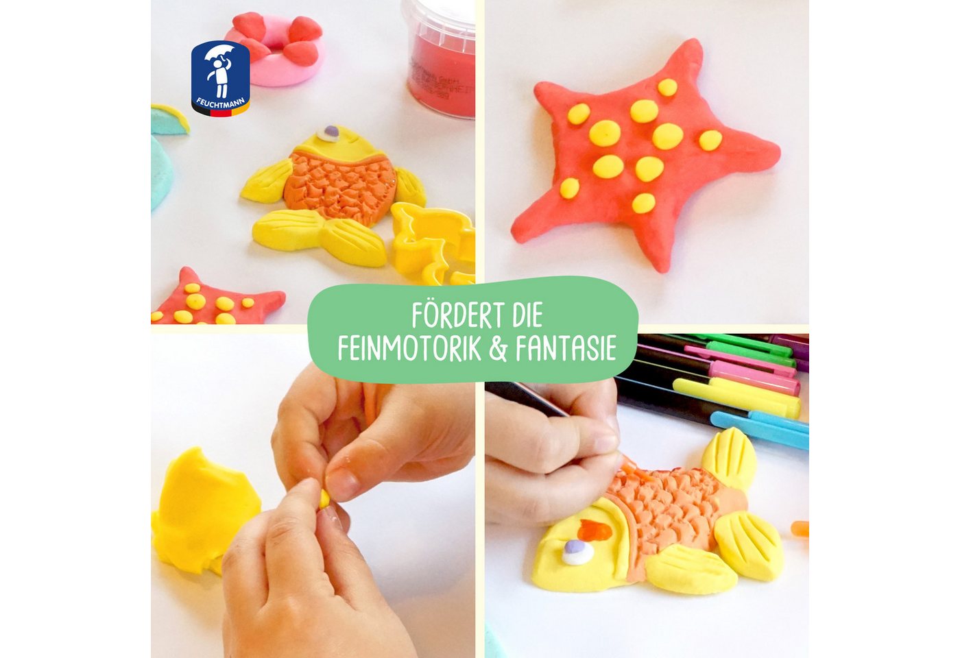 Feuchtmann Knete KINDER SOFT KNETE Basic (1-tlg), 4 x 150g weiche Kinderknete in praktischen Dosen