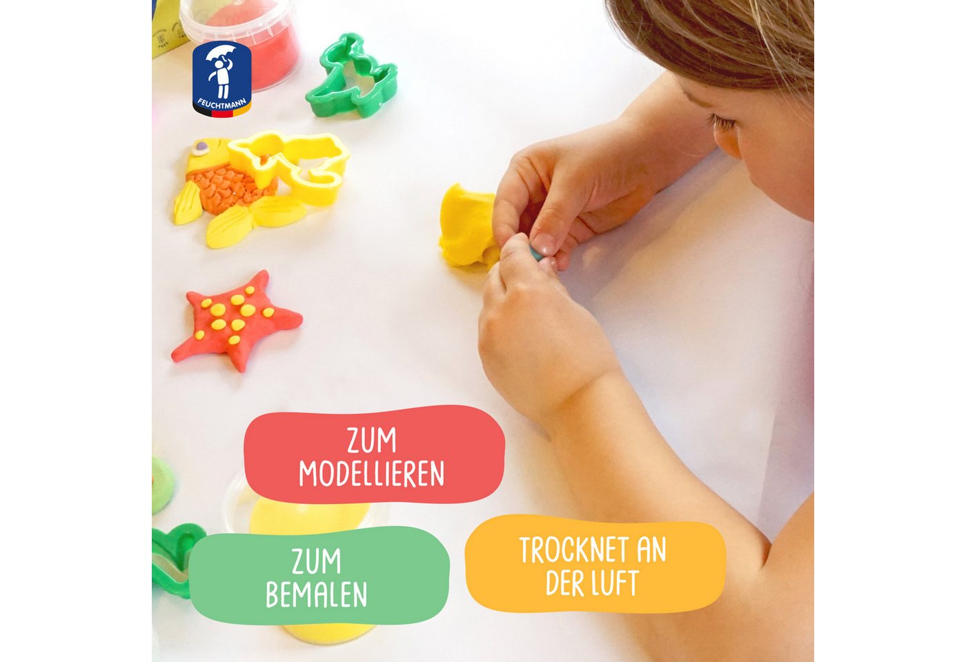 Feuchtmann Knete KINDER SOFT KNETE Basic (1-tlg), 4 x 150g weiche Kinderknete in praktischen Dosen Bild 3