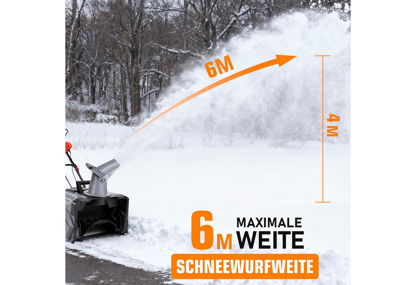 XERSEK Akku-Schneefräse 1000W Elektro Schneeschaufel Schneeschieber Brushless Motor 6000RPM, (46cm Arbeitsbreite 27cm Schneehöhe 6m Wurfweite, inkl. 2x2Ah Akkus & Ladegerät) Bild 2