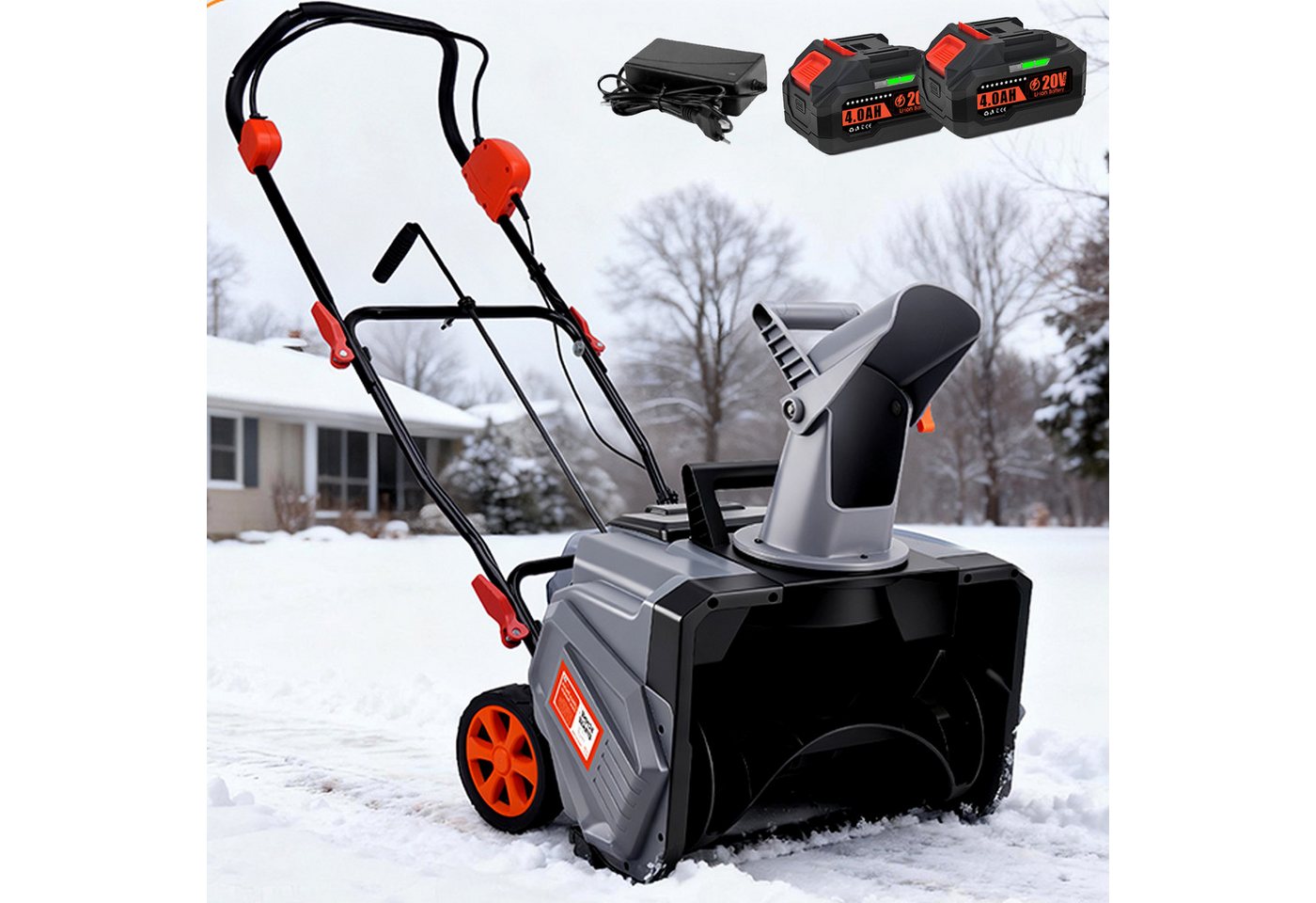 XERSEK Akku-Schneefräse 1000W Elektro Schneeschaufel Schneeschieber Brushless Motor 6000RPM, (46cm Arbeitsbreite 27cm Schneehöhe 6m Wurfweite, inkl. 2x2Ah Akkus & Ladegerät) Bild 3