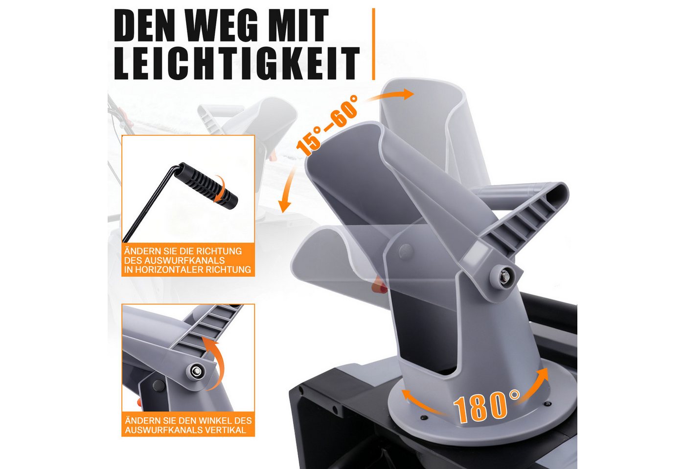 XERSEK Akku-Schneefräse 1000W Elektro Schneeschaufel Schneeschieber Brushless Motor 6000RPM, (46cm Arbeitsbreite 27cm Schneehöhe 6m Wurfweite, inkl. 2x2Ah Akkus & Ladegerät) Bild 4