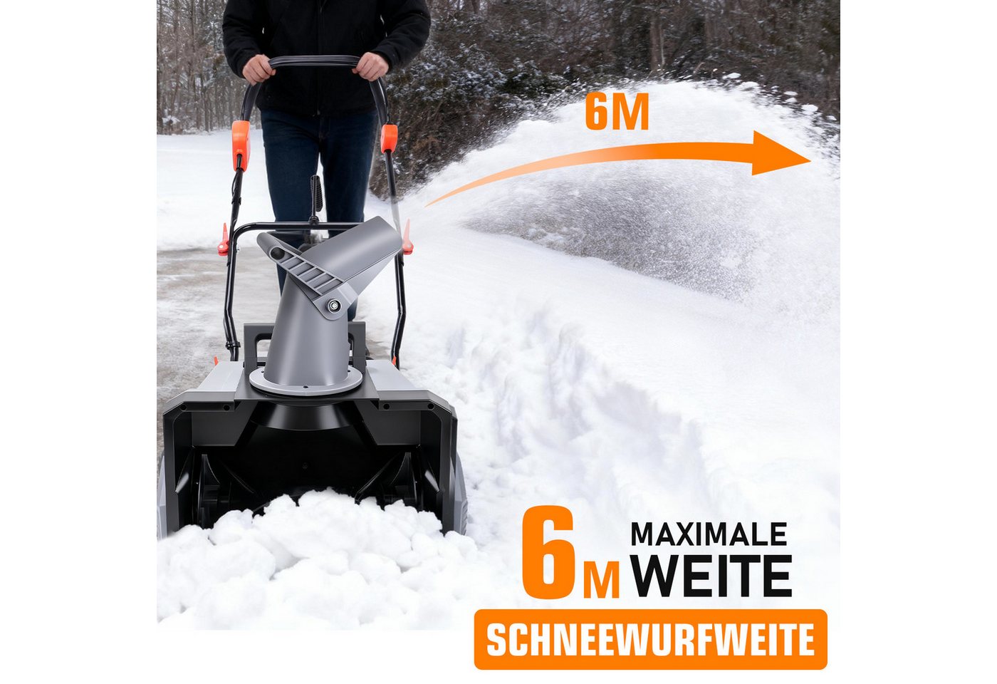 XERSEK Akku-Schneefräse 1000W Elektro Schneeschaufel Schneeschieber Brushless Motor 6000RPM, (46cm Arbeitsbreite 27cm Schneehöhe 6m Wurfweite, inkl. 2x2Ah Akkus & Ladegerät) Bild 5