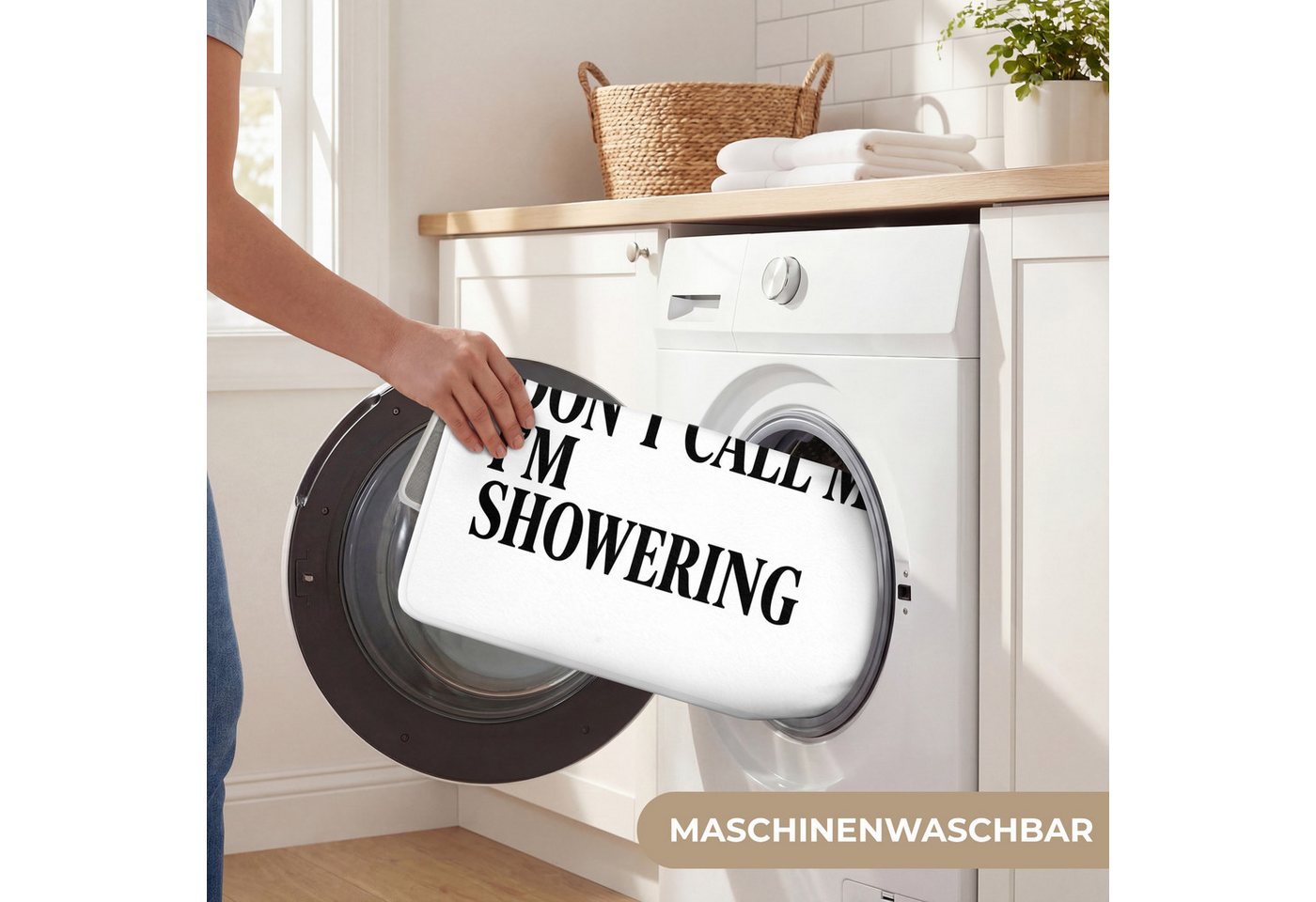 OnlyWow Badematte Text - Modern - Schwarz - Weiß, Höhe 10 mm, Polyester, Rechteckig, Badezimmerteppich, Badteppich, Rutschfest, Badvorleger, Waschbar