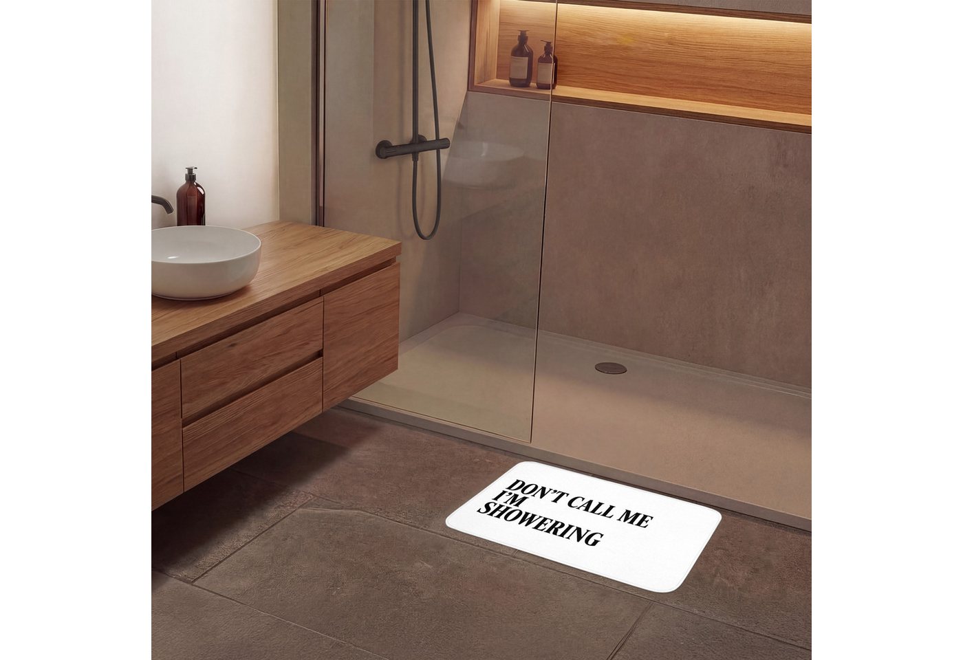 OnlyWow Badematte Text - Modern - Schwarz - Weiß, Höhe 10 mm, Polyester, Rechteckig, Badezimmerteppich, Badteppich, Rutschfest, Badvorleger, Waschbar Bild 2