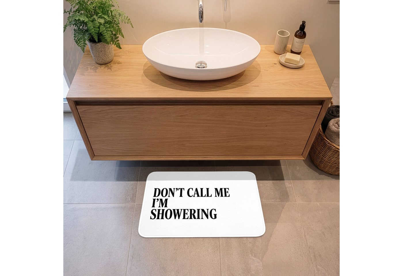 OnlyWow Badematte Text - Modern - Schwarz - Weiß, Höhe 10 mm, Polyester, Rechteckig, Badezimmerteppich, Badteppich, Rutschfest, Badvorleger, Waschbar Bild 3