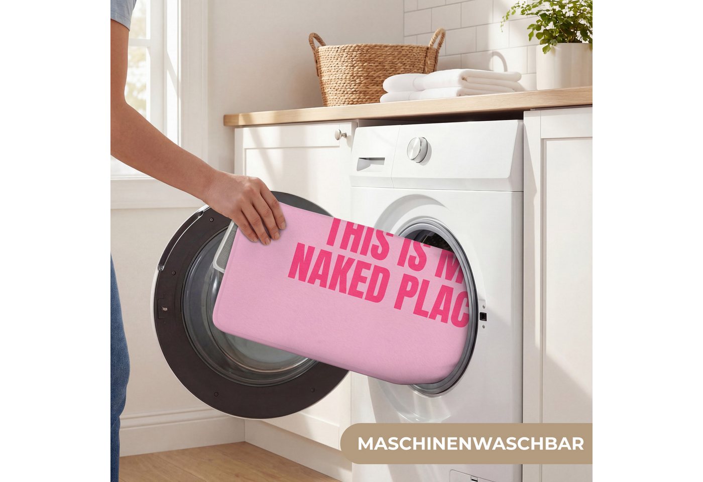 OnlyWow Badematte Text - Modern - Rosa, Höhe 10 mm, Polyester, Rechteckig, Badezimmerteppich, Badteppich, Rutschfest, Badvorleger, Waschbar Bild 4