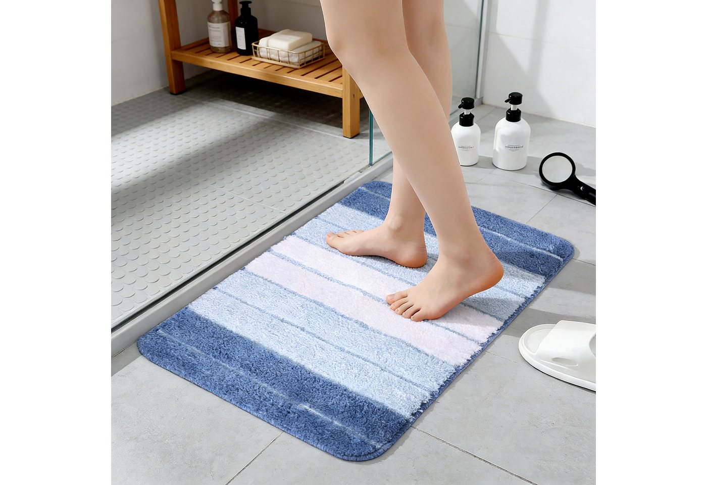 LEMLIT Badematte Badezimmerteppich, Badezimmermatte, extra weich, saugfähig, Rutschfeste Unterseite, Flauschig, Polyester, Rechteckig, Rutschfest,TPR,Waschbar, 50 x 80 cm Bild 5