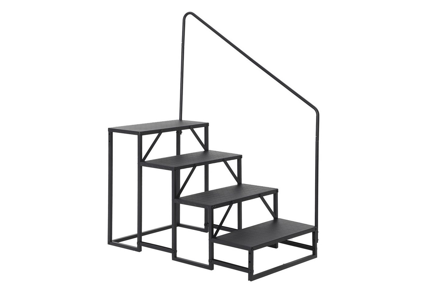 GarveeMore Außentreppe Treppenhandlauf aus Carbonstahl mit einseitigem Handlauf, rutschfest, für Geschosshöhen bis 72 cm, Stufen offen, (1-tlg), 4/5 Stufen für Wohnmobil, Pool, Garten, Senioren, Kinder, Schwarz Bild 4