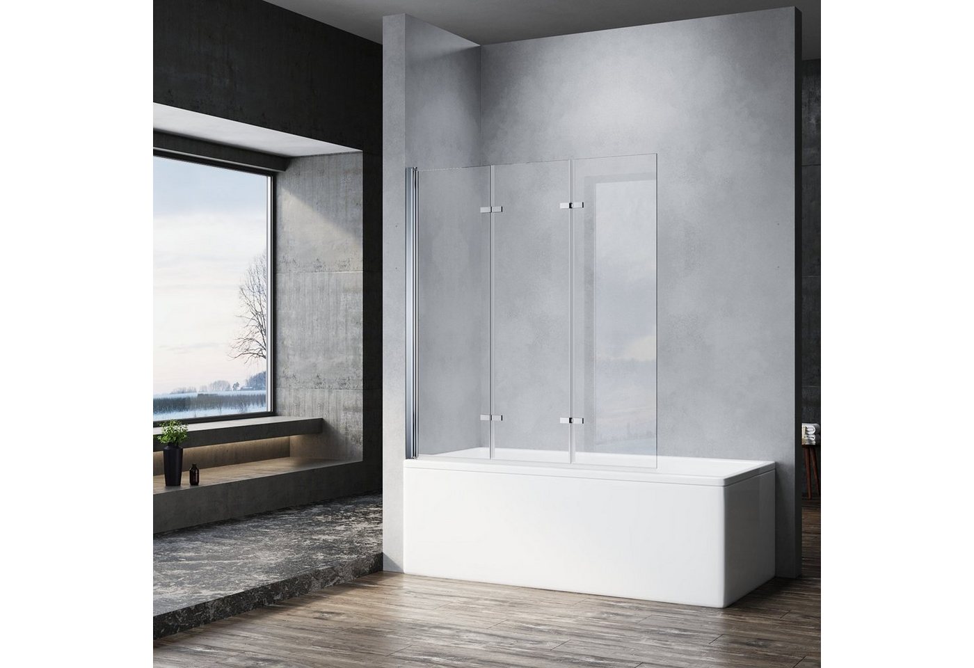 SONNI Badewannenaufsatz Badewanne Faltwand 3-teilig ESG NANO Glas Duschabtrennung