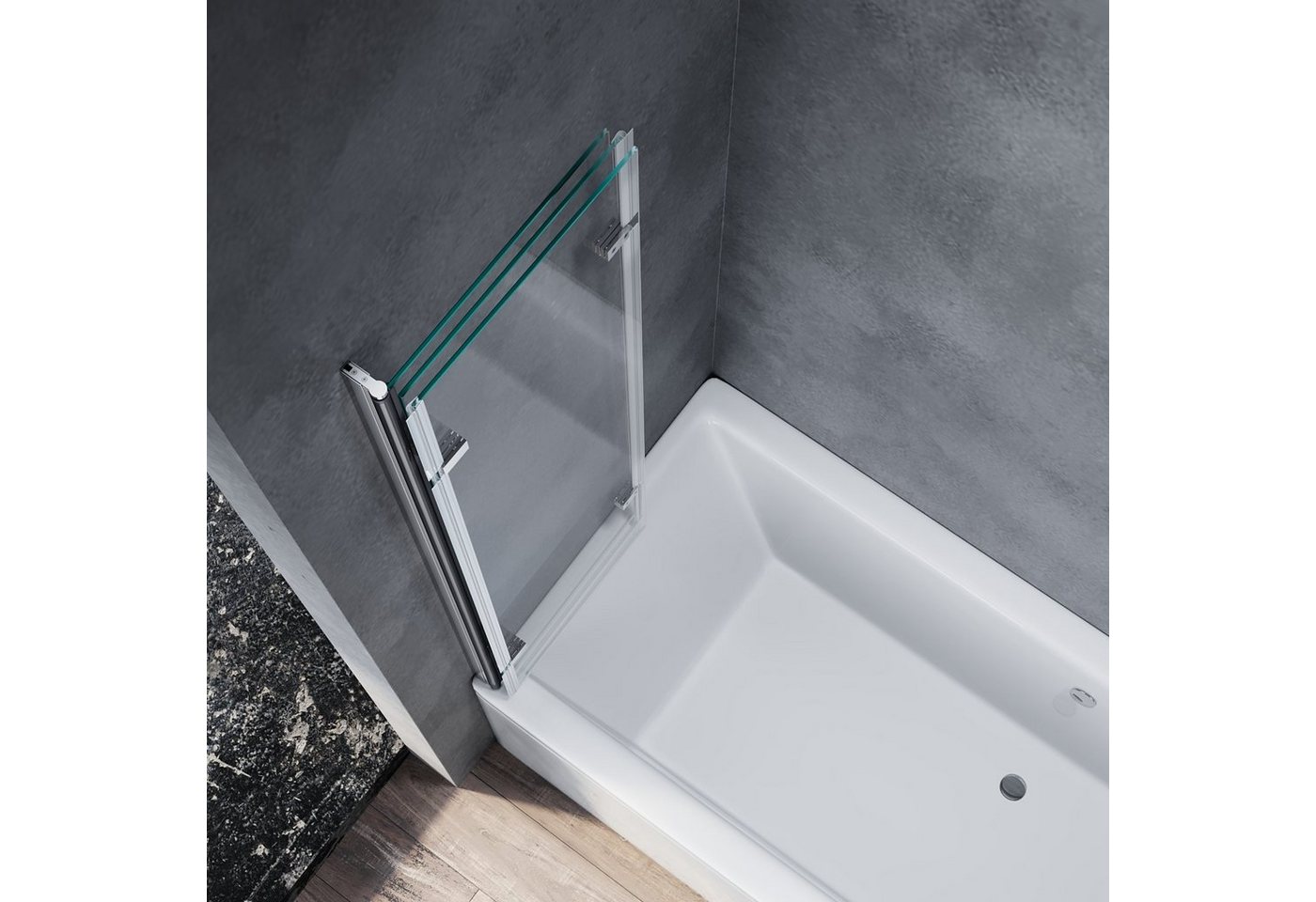 SONNI Badewannenaufsatz Badewanne Faltwand 3-teilig ESG NANO Glas Duschabtrennung Bild 2