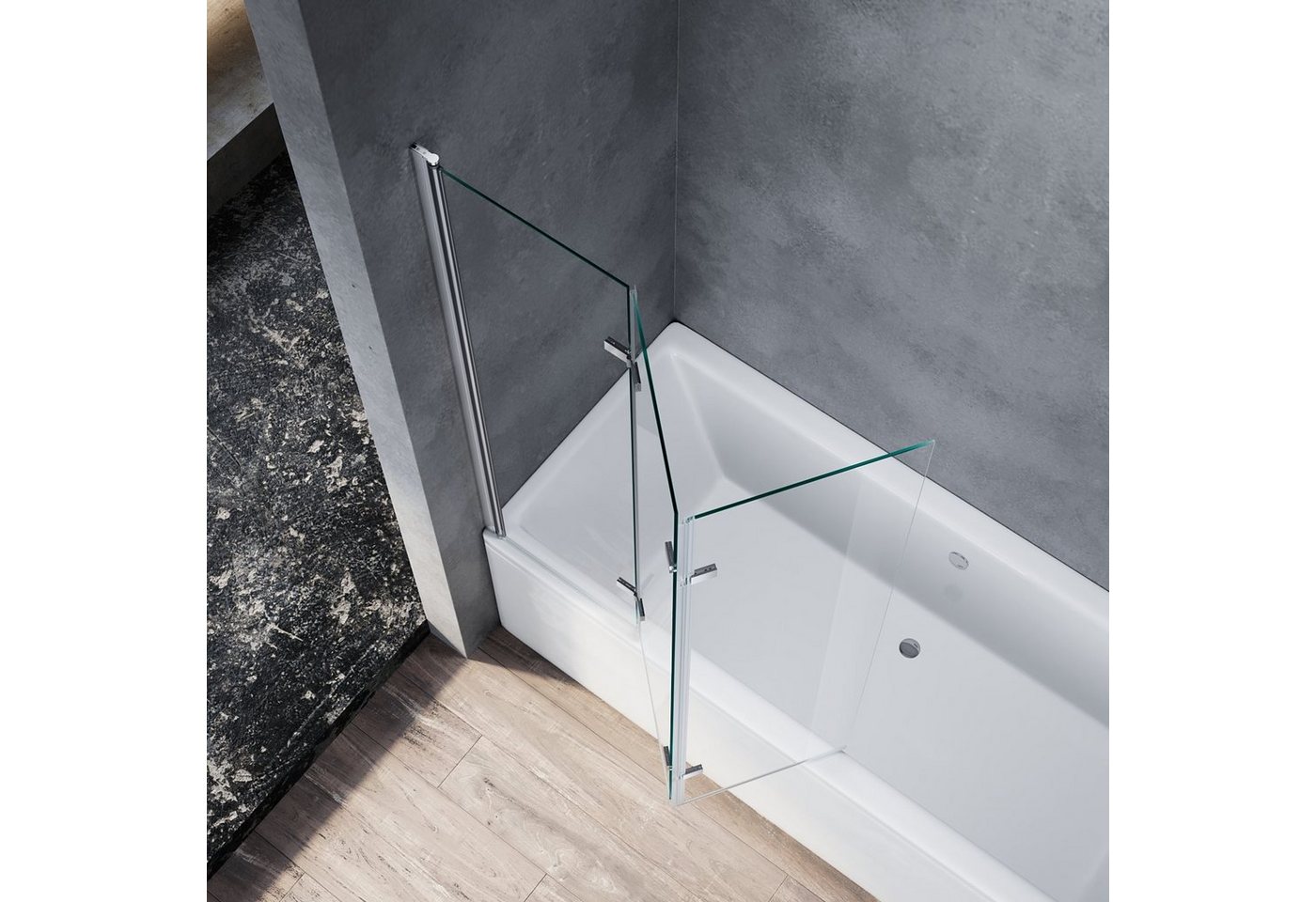 SONNI Badewannenaufsatz Badewanne Faltwand 3-teilig ESG NANO Glas Duschabtrennung Bild 5