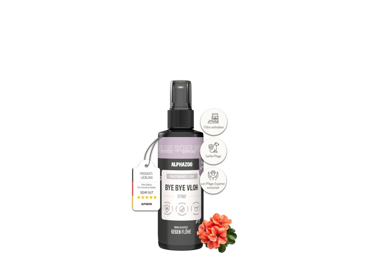 ALPHAZOO Insektenspray ByeByeVloh Flohspray Hunde 100ml, 100 ml, 1-St., Flohmittel gegen Flöhe & Juckreiz, Anti Flohspray gegen lästige Flöhe beim Hund