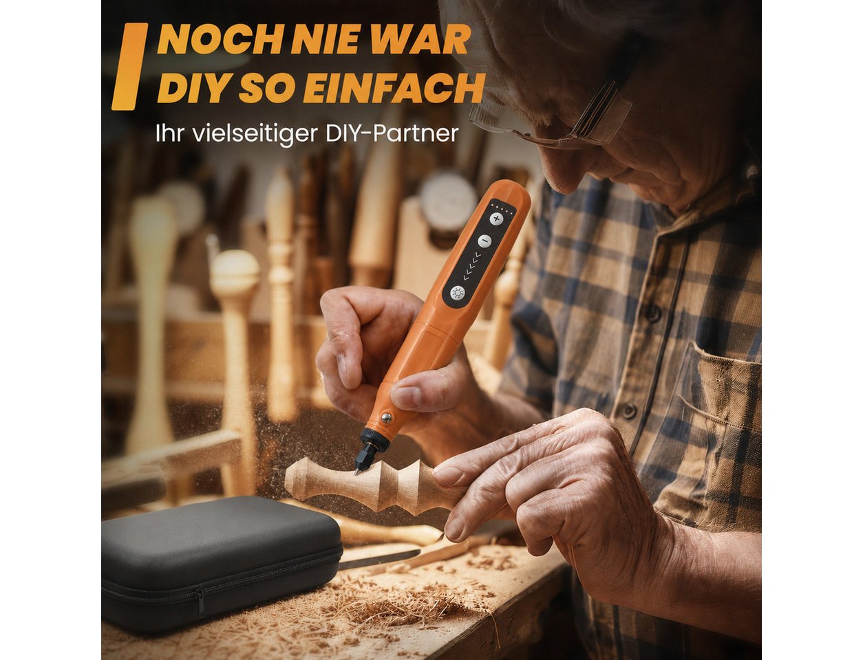 AIMAX Akku-Multifunktionswerkzeug Akku-Multischleifer & Multifunktionswerkzeug, 70-tlg. Set, Orange, Multitool Drehwerkzeug & Gravur-Werkzeug, 5 Stufen, LED, USB-C Bild 4