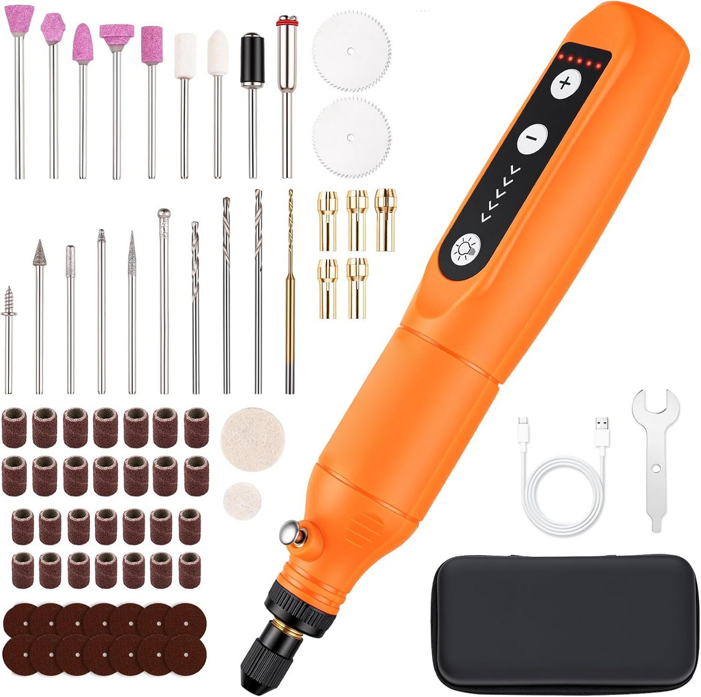 AIMAX Akku-Multifunktionswerkzeug Akku-Multischleifer & Multifunktionswerkzeug, 70-tlg. Set, Orange, Multitool Drehwerkzeug & Gravur-Werkzeug, 5 Stufen, LED, USB-C Bild 5