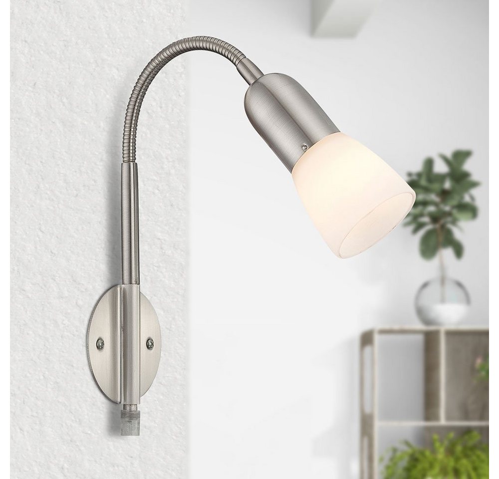 GLOBO LIGHTING Wandleuchte, Leuchtmittel nicht inklusive, Wandleuchte Leselampe Flexo Arm Wandlampe Metall Glas silber H 46 cm