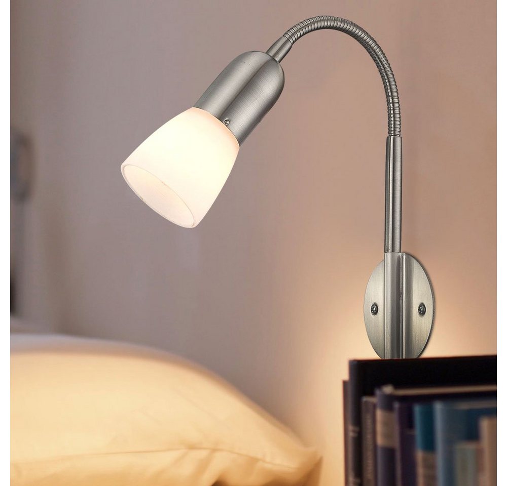 GLOBO LIGHTING Wandleuchte, Leuchtmittel nicht inklusive, Wandleuchte Leselampe Flexo Arm Wandlampe Metall Glas silber H 46 cm Bild 2