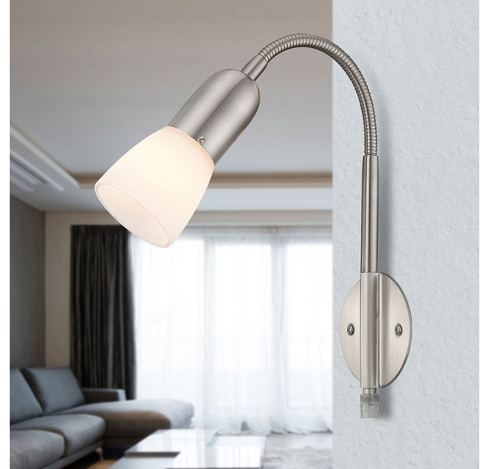 GLOBO LIGHTING Wandleuchte, Leuchtmittel nicht inklusive, Wandleuchte Leselampe Flexo Arm Wandlampe Metall Glas silber H 46 cm Bild 4