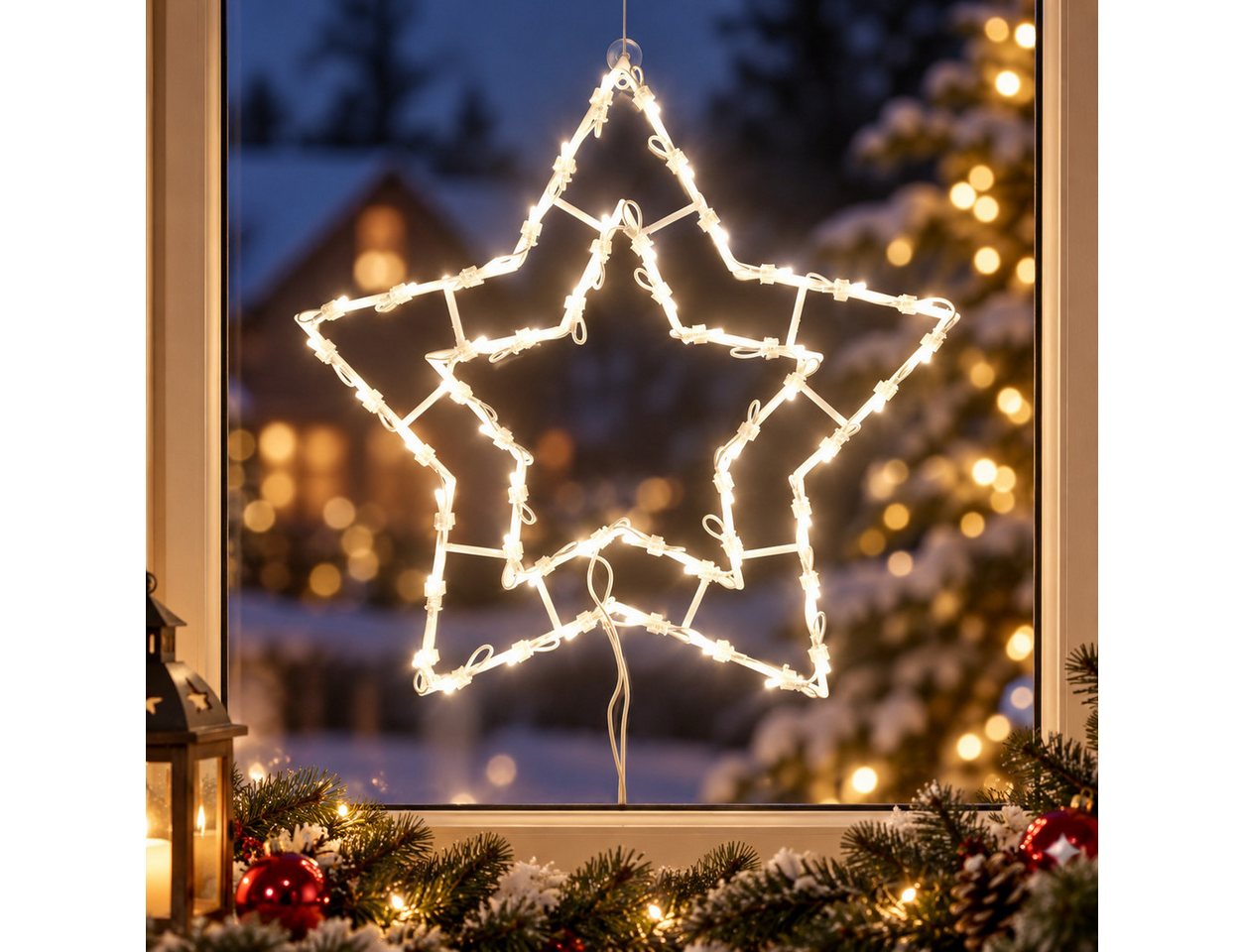 DEGAMO Beleuchtetes Fensterbild STERN, 41x41cm, 50 LED weiss, Netzbetrieb 230V Bild 2