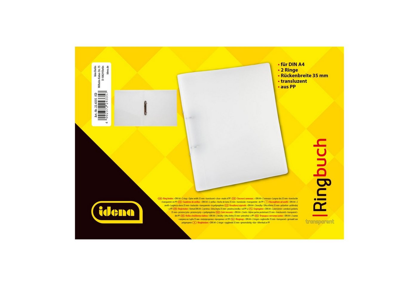 Idena Hefter Idena 224335 - Ringbuch DIN A4, aus PP, 2 Ringe, 35 mm Rückenbreite Bild 5