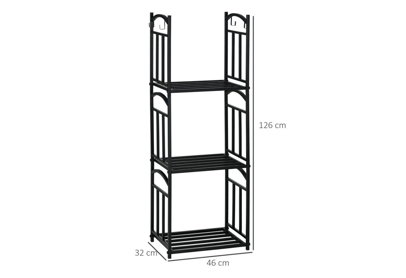 Outsunny Kaminholzregal Brennholzregal, BxTxH:46x32x126 cm, (3 flexible Ebenen, 1-St., obere Haken und Griffe), Metall, Schwarz Bild 3