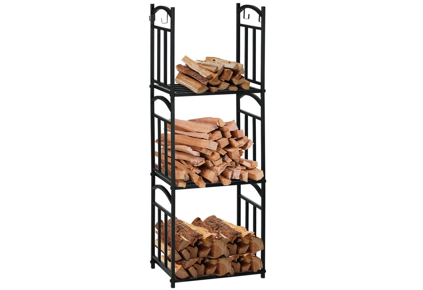 Outsunny Kaminholzregal Brennholzregal, BxTxH:46x32x126 cm, (3 flexible Ebenen, 1-St., obere Haken und Griffe), Metall, Schwarz Bild 4