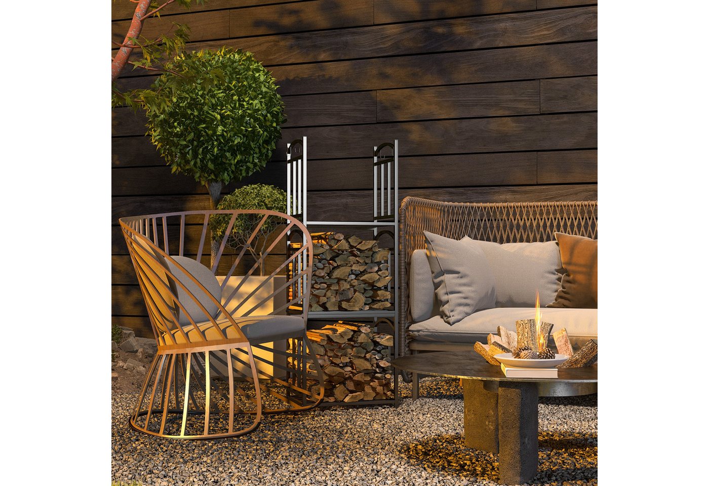 Outsunny Kaminholzregal Brennholzregal, BxTxH:46x32x126 cm, (3 flexible Ebenen, 1-St., obere Haken und Griffe), Metall, Schwarz Bild 5