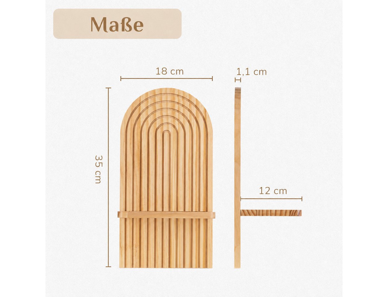 AIMAX Deko-Wandregal Wandregal Holz Boho, 2er Set Wandregal mit Bogenform, Natur, Boho Wanddeko, Pflanzenregal Wand und Hängeregal Holz für Deko Bild 2