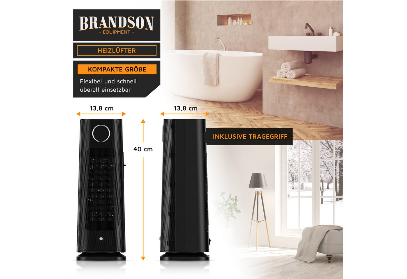 Brandson Heizlüfter Keramik-Heizlüfter 2000 W mit Bewegungssensor, Fernbedienung, Timer, 2000 W, Badezimmer, GS zertifiziert, Thermostat, ECO, Oszillation, Timer Bild 2