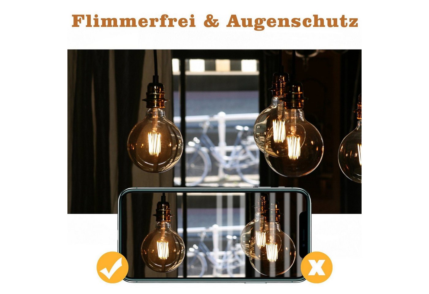 ZMH LED-Leuchtmittel G95 E27, LED Glühbirne 4 W, 2700 K warmweiß, Vintage Filament, E27, 6 St., warmweiß, nicht dimmbar Bild 3
