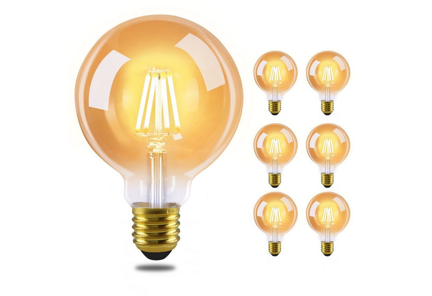 ZMH LED-Leuchtmittel G95 E27, LED Glühbirne 4 W, 2700 K warmweiß, Vintage Filament, E27, 6 St., warmweiß, nicht dimmbar Bild 4