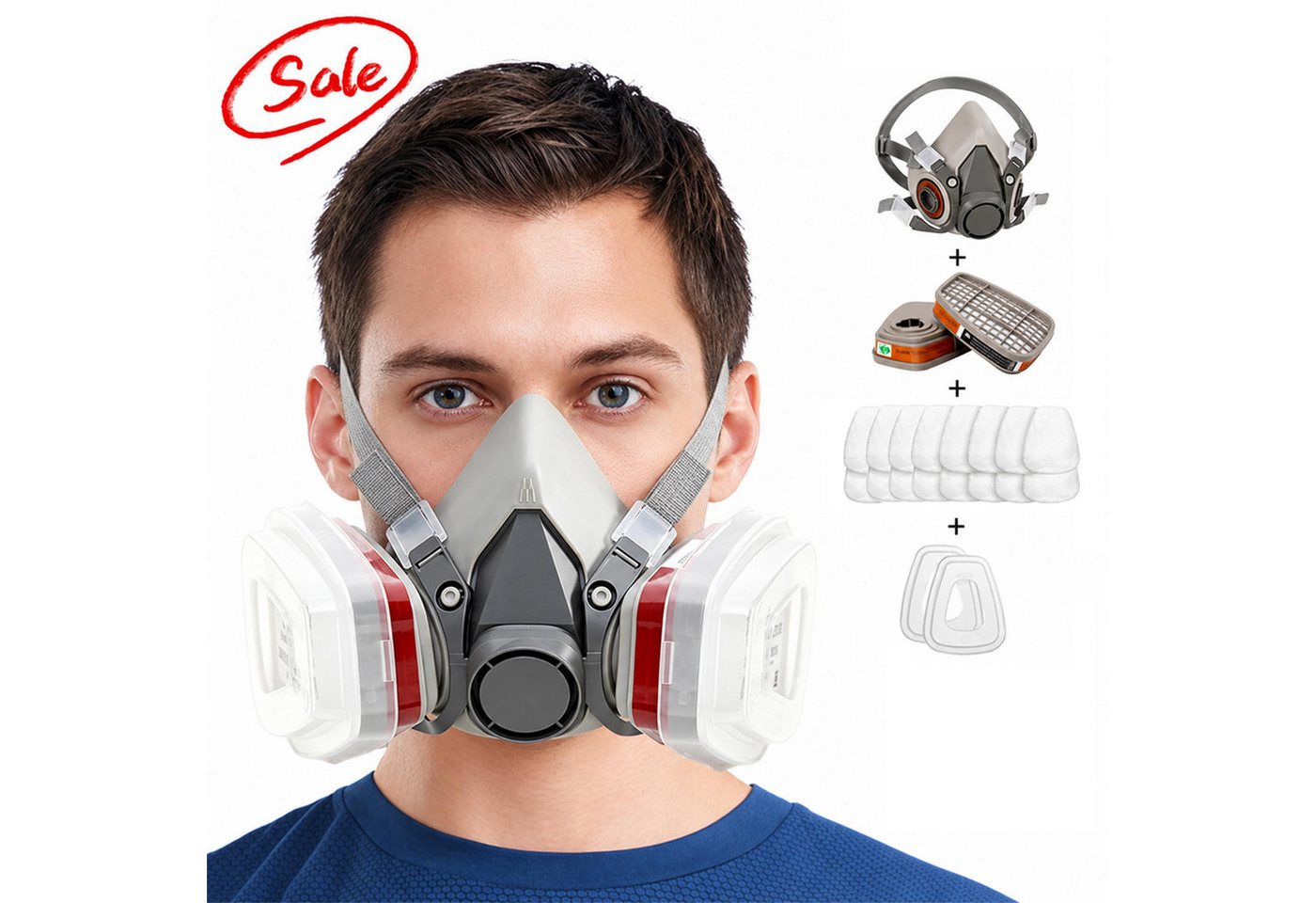 Luckice Atemschutz-Vollmaske Atemschutz-Halbmaske mit Doppelfilter, P2-Filter, Ausatemventil, waschbarem Maskenkörper, für Lackieren, Schleifen, Drucken, Renovieren und staubige Arbeiten