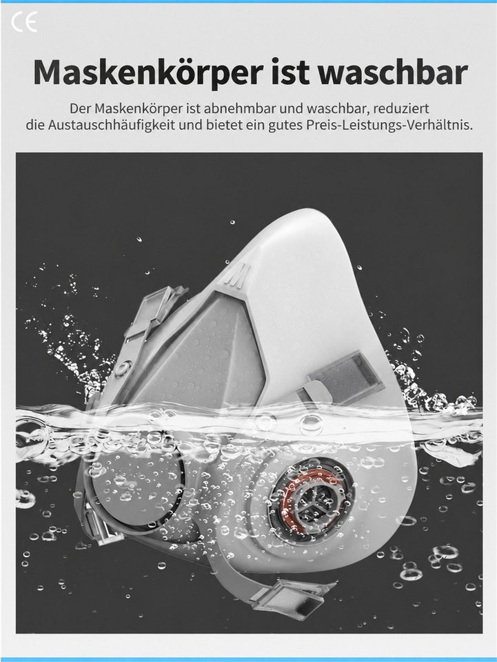 Luckice Atemschutz-Vollmaske Atemschutz-Halbmaske mit Doppelfilter, P2-Filter, Ausatemventil, waschbarem Maskenkörper, für Lackieren, Schleifen, Drucken, Renovieren und staubige Arbeiten Bild 3