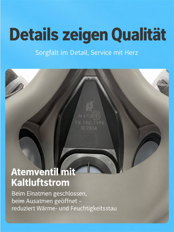 Luckice Atemschutz-Vollmaske Atemschutz-Halbmaske mit Doppelfilter, P2-Filter, Ausatemventil, waschbarem Maskenkörper, für Lackieren, Schleifen, Drucken, Renovieren und staubige Arbeiten Bild 4