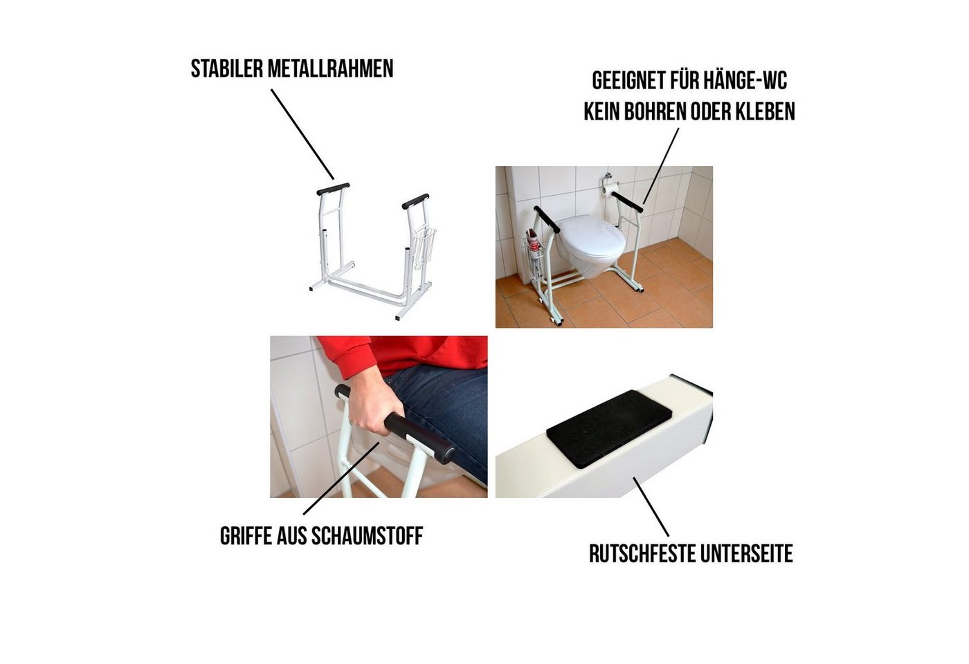 Duke-Handel WC-Aufstehhilfe Toilette Toilettengestell Toilettenstütze Toilettenstützgestell Hilfe, belastbar bis 130 kg, stabil, einfache Montage, Maße: 67 x 48 x 64cm Bild 2