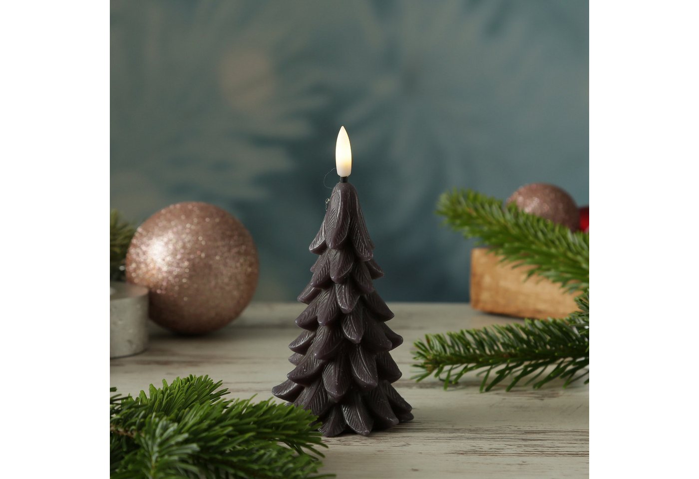 MARELIDA LED-Kerze Tannenbaum Weihnachtsbaum Baumform Echtwachs H: 16cm Timer grau, LED Classic, warmweiß (2100K bis 3000K) Bild 2