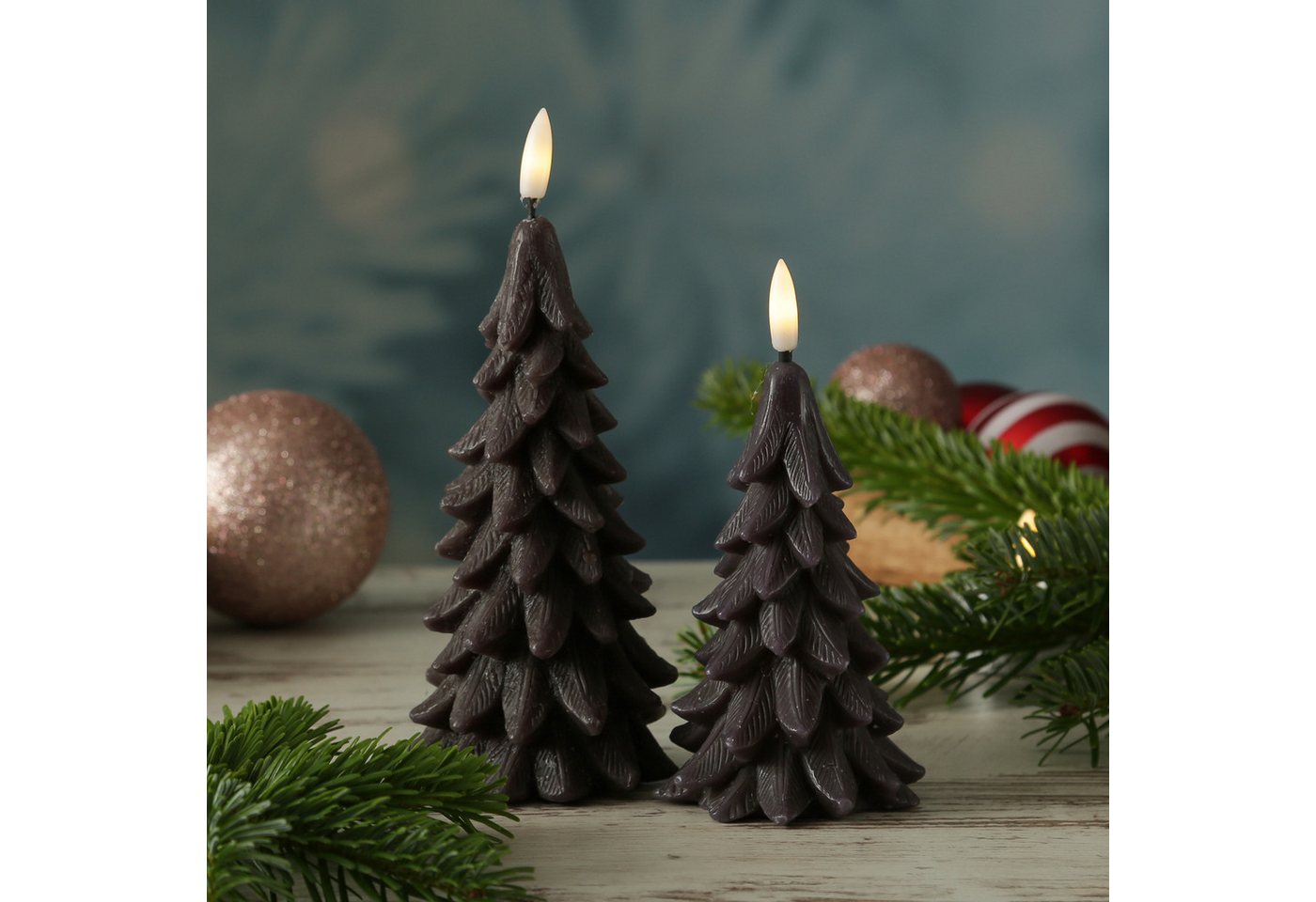 MARELIDA LED-Kerze Tannenbaum Weihnachtsbaum Baumform Echtwachs H: 16cm Timer grau, LED Classic, warmweiß (2100K bis 3000K) Bild 3