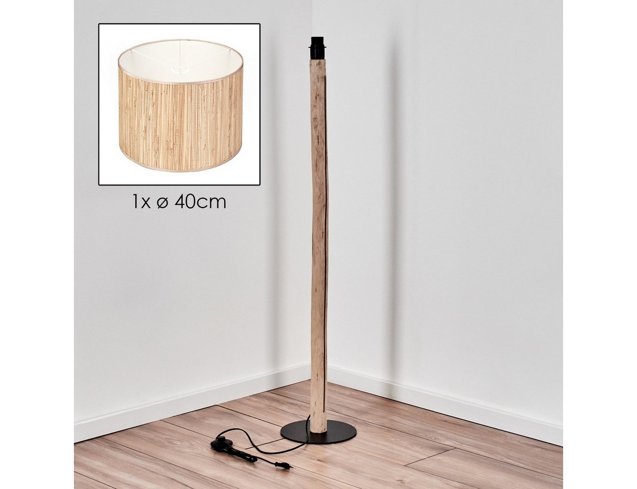 hofstein Stehlampe Stehlampe aus Metall/Holz/Seegras/Stoff in Schwarz/Natur/Beige, ohne Leuchtmittel, Stehleuchte im modernen Boho-Design (40 cm), Höhe 148 cm, E27 Bild 4