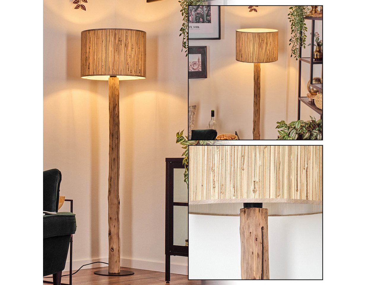 hofstein Stehlampe Stehlampe aus Metall/Holz/Seegras/Stoff in Schwarz/Natur/Beige, ohne Leuchtmittel, Stehleuchte im modernen Boho-Design (40 cm), Höhe 148 cm, E27 Bild 5