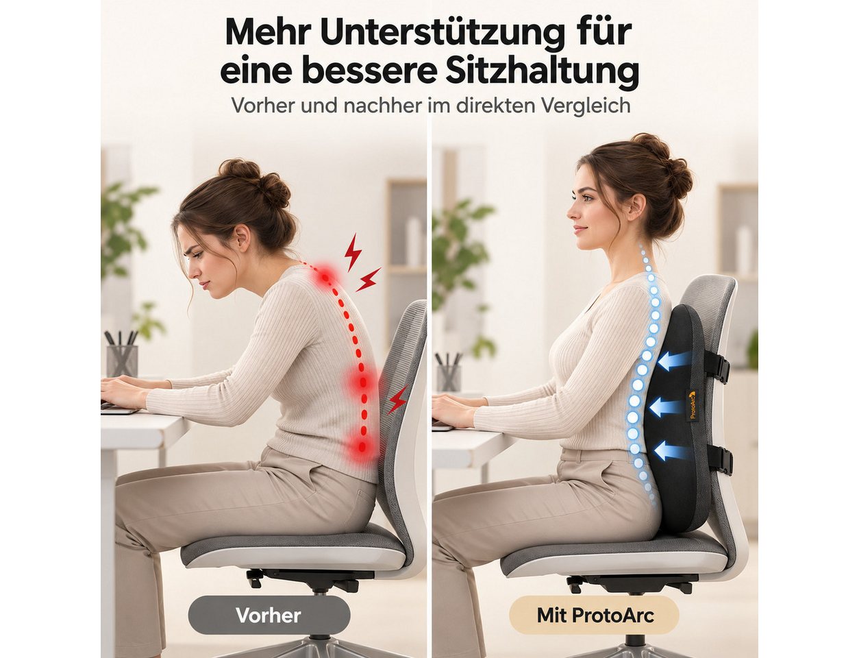 ProtoArc Sitzkissen Ergonomisches Sitzkissen, 10 cm Memory Foam für Büro & Auto, Lendenkissen Memory Foam ergonomisch für Büro & Auto