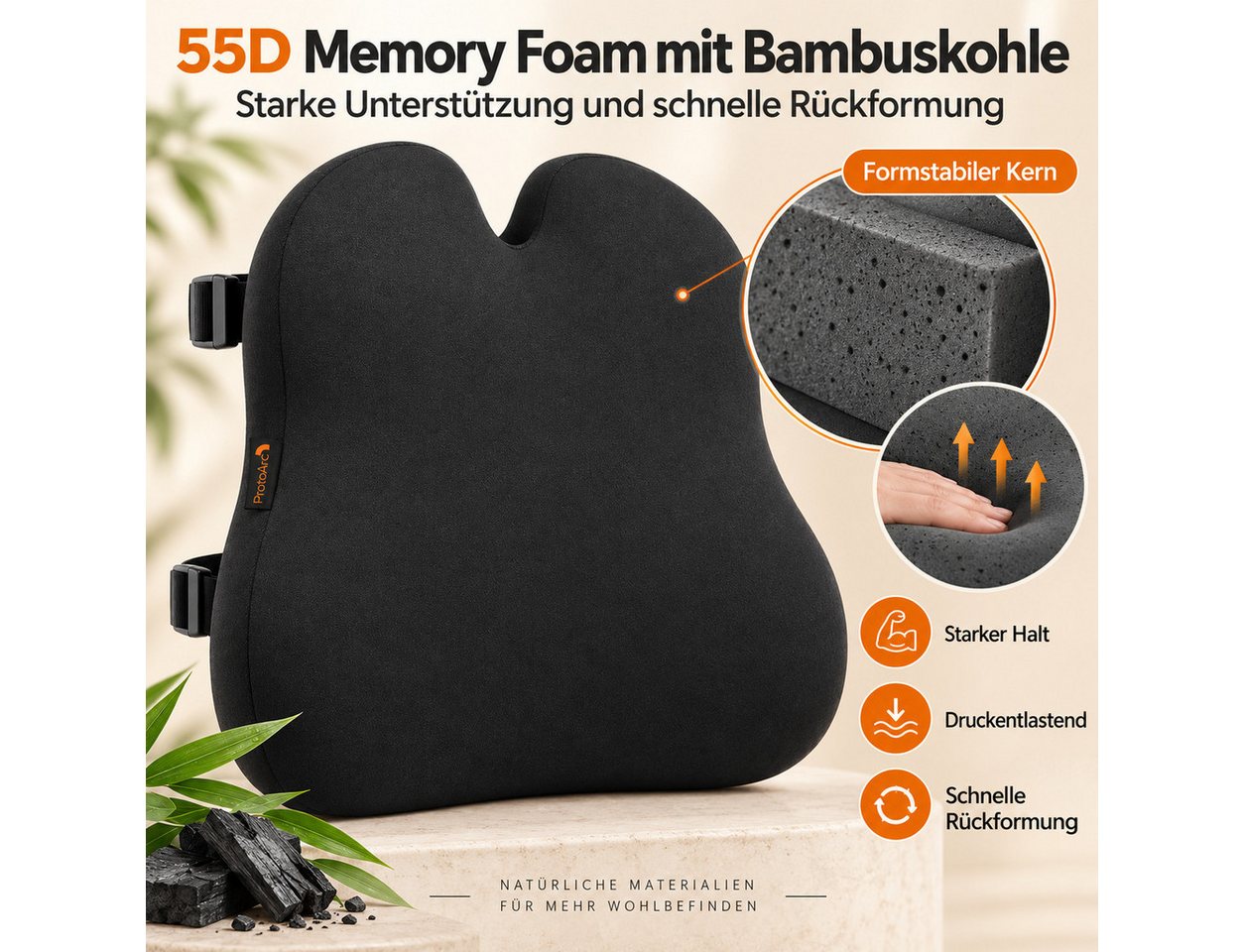 ProtoArc Sitzkissen Ergonomisches Sitzkissen, 10 cm Memory Foam für Büro & Auto, Lendenkissen Memory Foam ergonomisch für Büro & Auto Bild 4