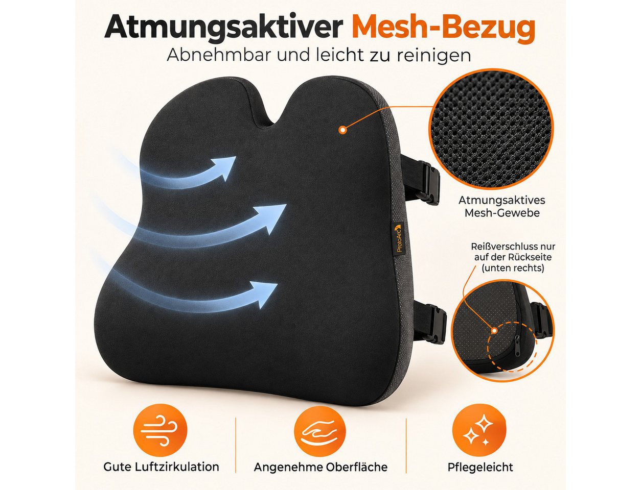 ProtoArc Sitzkissen Ergonomisches Sitzkissen, 10 cm Memory Foam für Büro & Auto, Lendenkissen Memory Foam ergonomisch für Büro & Auto Bild 5