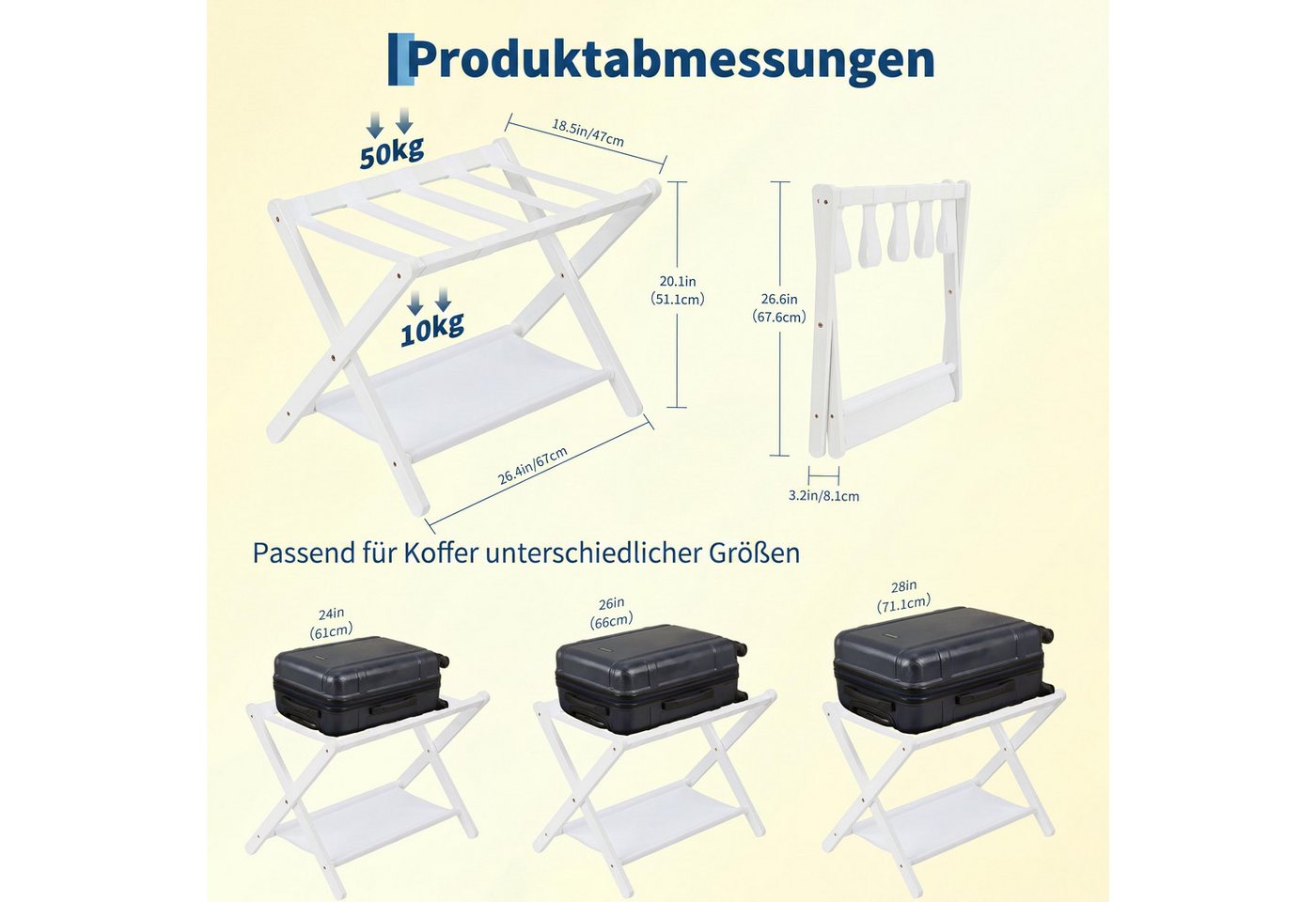 GarveeMore Regal Regal Kofferständer Klappbarer Bambus mit Ablagefläche, bis 50 kg, 1-tlg., stabiler X-Rahmen Gepäckständer für Schlafzimmer, Wohnzimmer, Hotel Bild 4