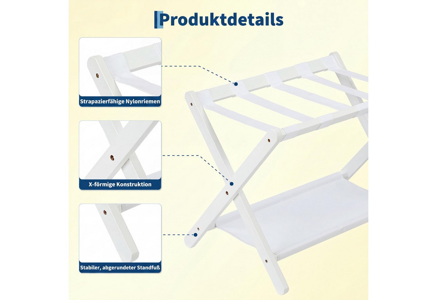 GarveeMore Regal Regal Kofferständer Klappbarer Bambus mit Ablagefläche, bis 50 kg, 1-tlg., stabiler X-Rahmen Gepäckständer für Schlafzimmer, Wohnzimmer, Hotel Bild 5