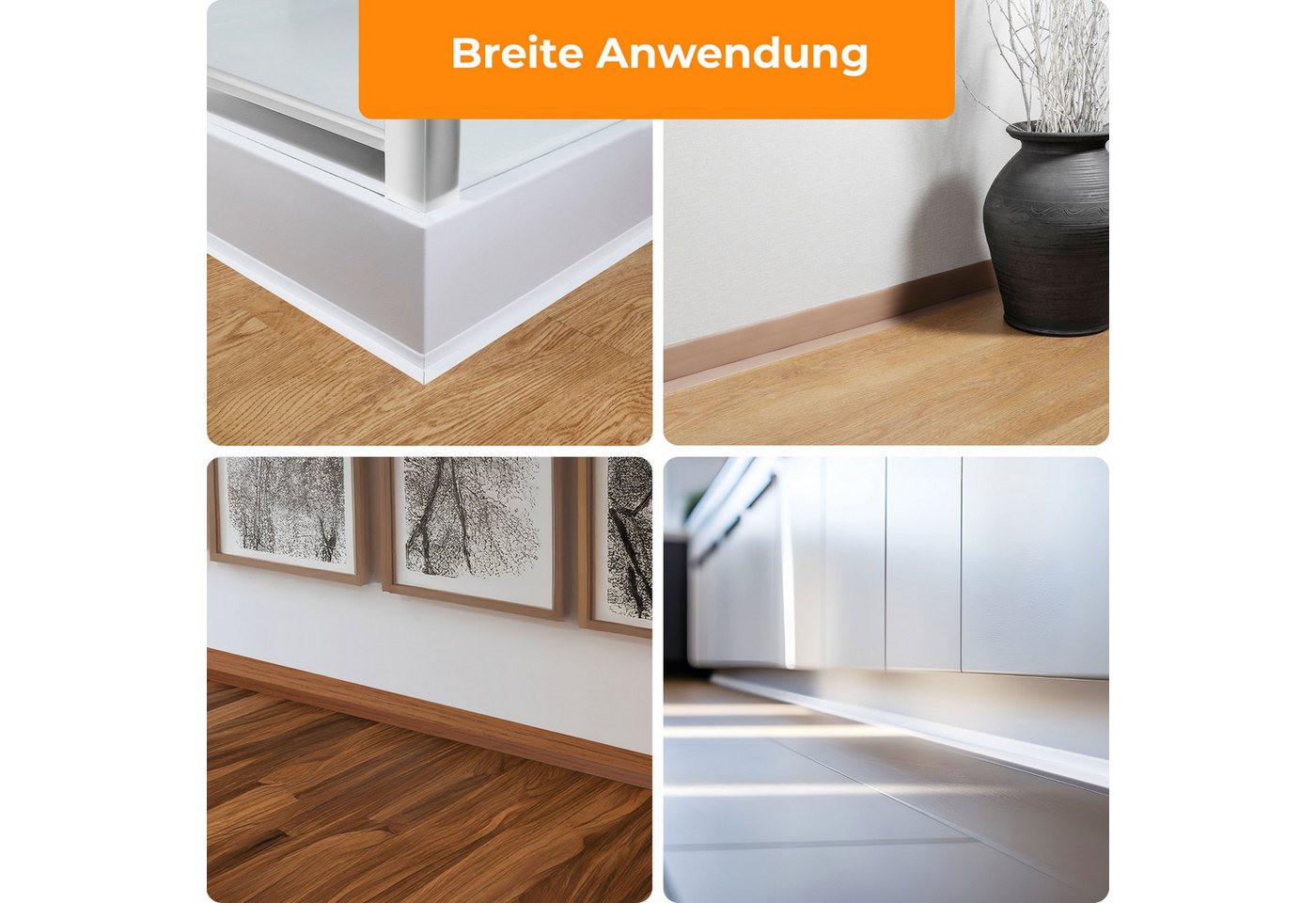 Quest Sockelleiste Weichsockelleiste Selbstklebend 50x20 mm, L: 500,00 cm, H: 5,00 cm, Packung, 1-St., wasserfest, UV-beständig, für Küche & Bad