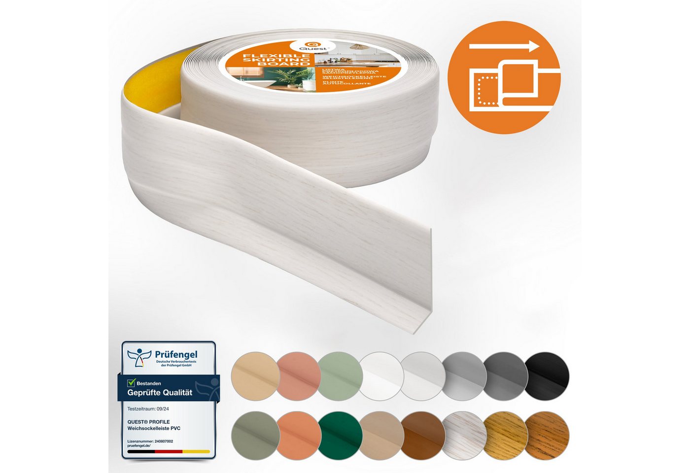 Quest Sockelleiste Weichsockelleiste Selbstklebend 50x20 mm, L: 500,00 cm, H: 5,00 cm, Packung, 1-St., wasserfest, UV-beständig, für Küche & Bad Bild 2