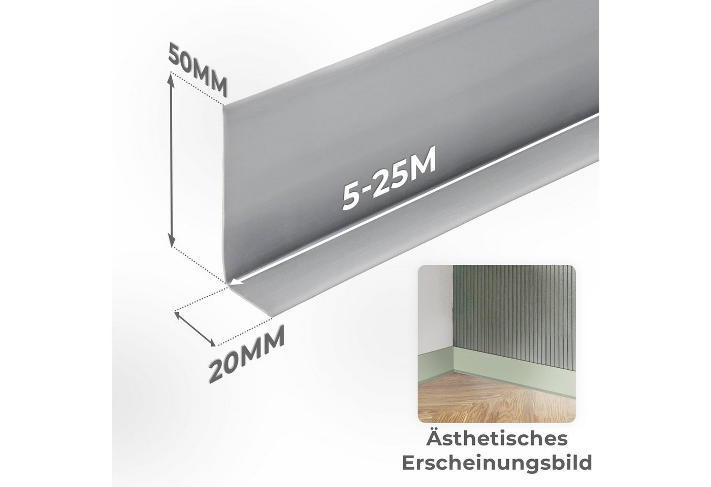 Quest Sockelleiste Weichsockelleiste Selbstklebend 50x20 mm, L: 500,00 cm, H: 5,00 cm, Packung, 1-St., wasserfest, UV-beständig, für Küche & Bad Bild 5