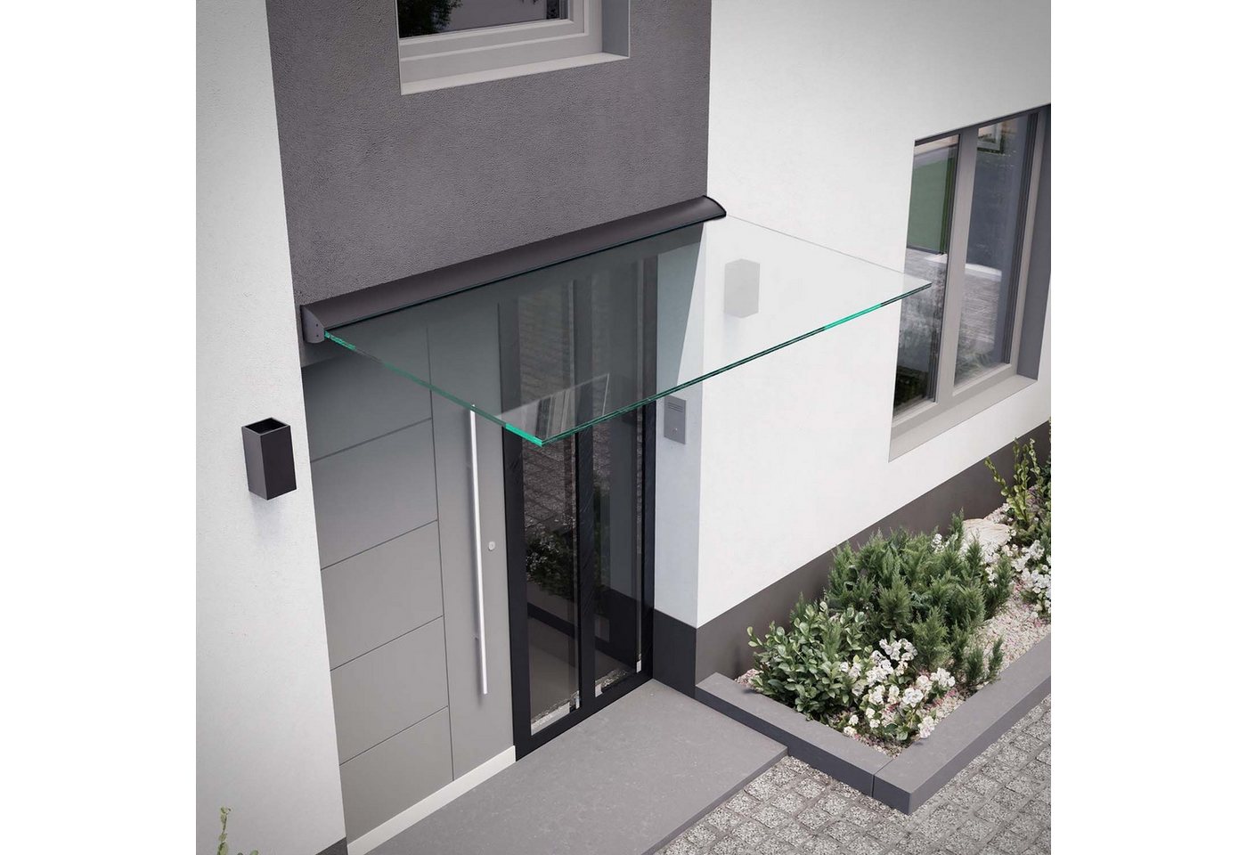 Bauwelt Online Vordach DIY Türvordach Überdachung (aus Glas für Haustür Regenschutz), freitragend, zum Selbstaufbauen Bild 3