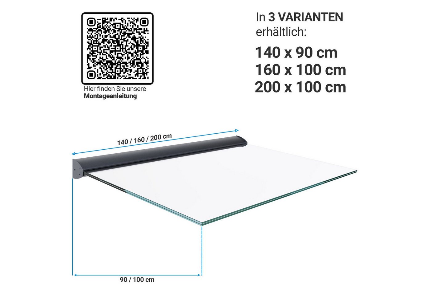 Bauwelt Online Vordach DIY Türvordach Überdachung (aus Glas für Haustür Regenschutz), freitragend, zum Selbstaufbauen Bild 5