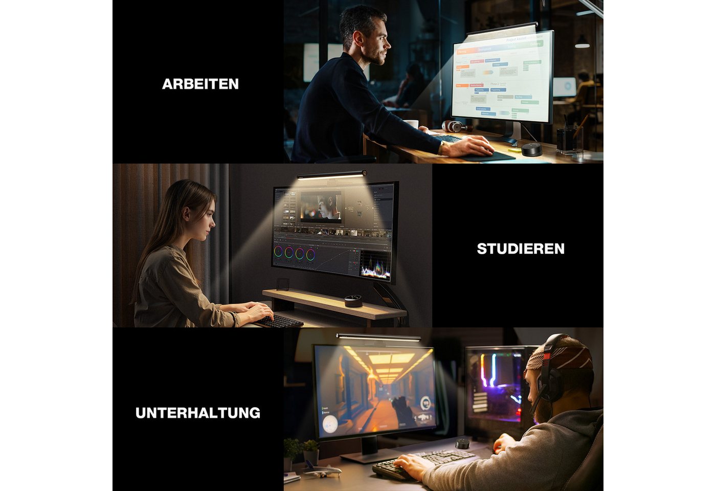 Insma LED Schreibtischlampe Monitor Lampe, LED Screenbar dimmbar mit Touch Fernbedienung, LED fest integriert, Einstellbare Farbtemperatur, Memory-Funktion, 45° schwenkbar