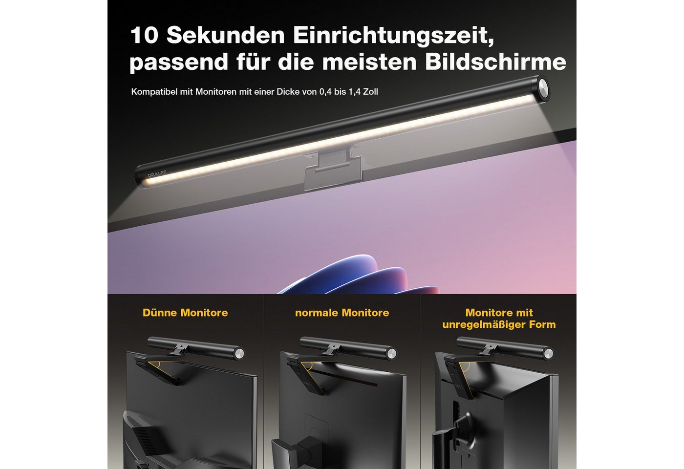 Insma LED Schreibtischlampe Monitor Lampe, LED Screenbar dimmbar mit Touch Fernbedienung, LED fest integriert, Einstellbare Farbtemperatur, Memory-Funktion, 45° schwenkbar Bild 2